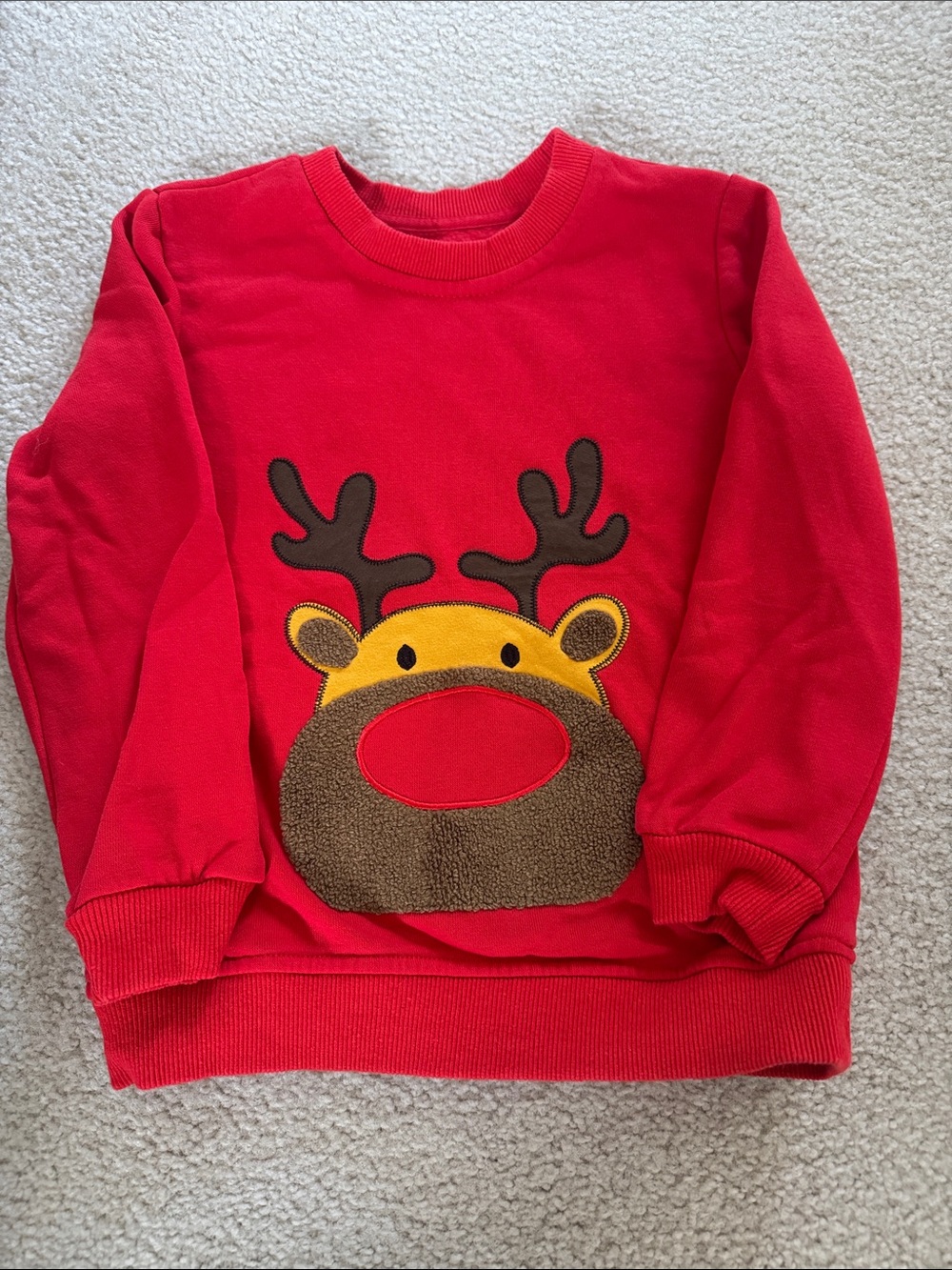 Kids Red Reindeer Applique Sweatshirt
